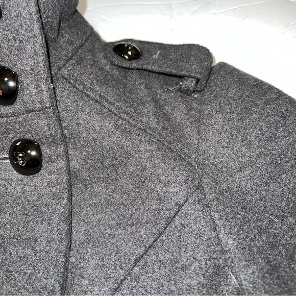 Hydraulic sz XS charcoal gray double breasted faux wool gathered lined Pea Coat - Picture 7 of 16